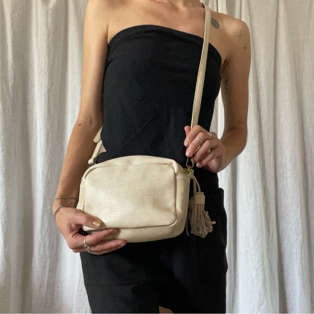 Anthropologie Cream Crossbody Bag with Tassel Detail